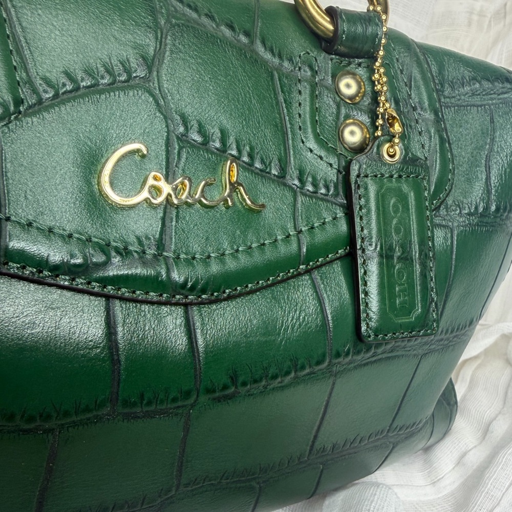 Coach Ashley Green Croc Embossed Shoulder / Handbag / Convertible Satchel • EUC - Picture 3 of 13